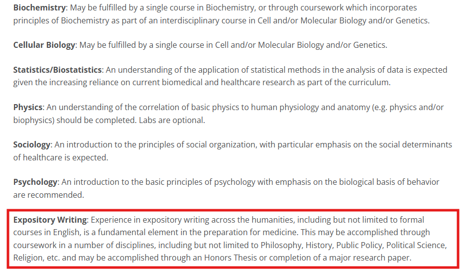 Screenshot of academic expectations for Duke University School of Medicine.