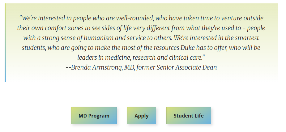 Screenshot of the type of applicant Duke University School of Medicine looks for.