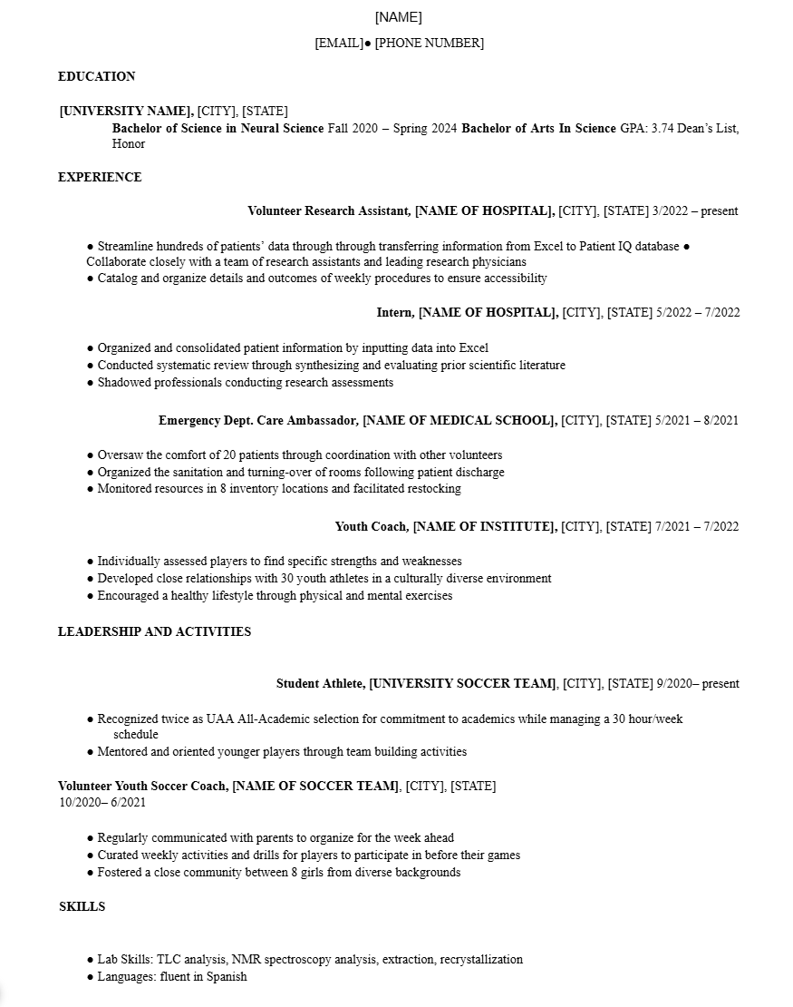 Pre-med resume example #1.