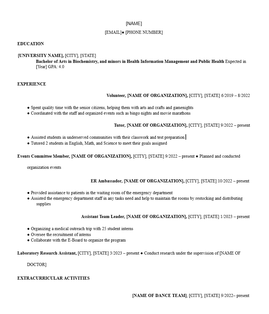 Pre-med resume example #2.