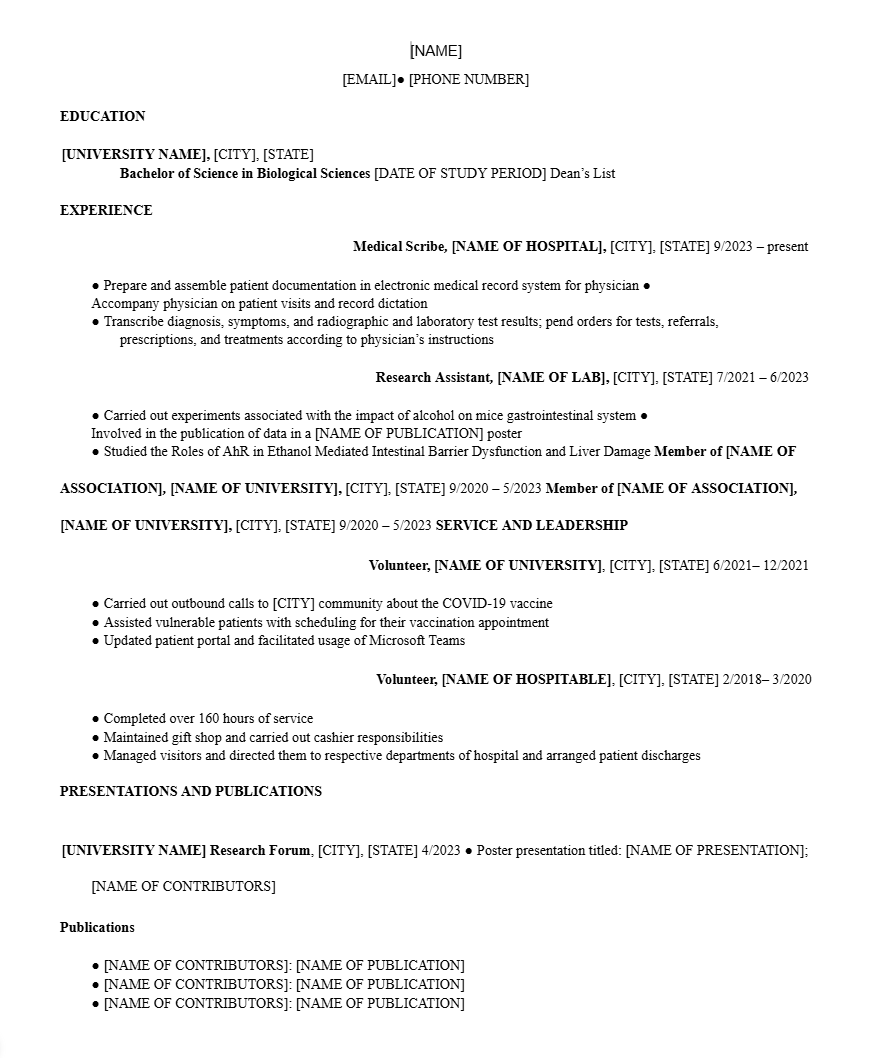 Pre-med resume example #3.