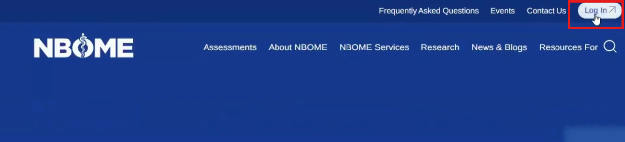 Screenshot of the NBOME login portal