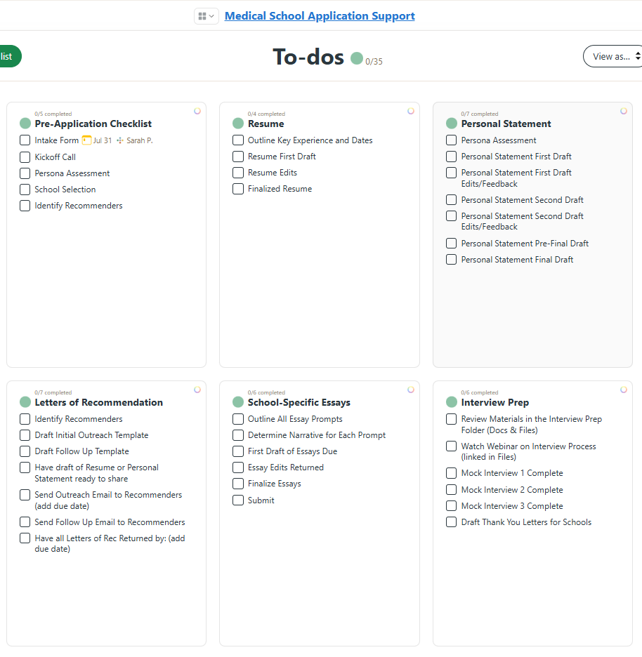 Screenshot of AdvantageOS, Inspira's personalized platform to help students get into medical school.