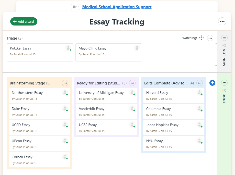 Screenshot of the Essay Tracking section in AdvantageOS.