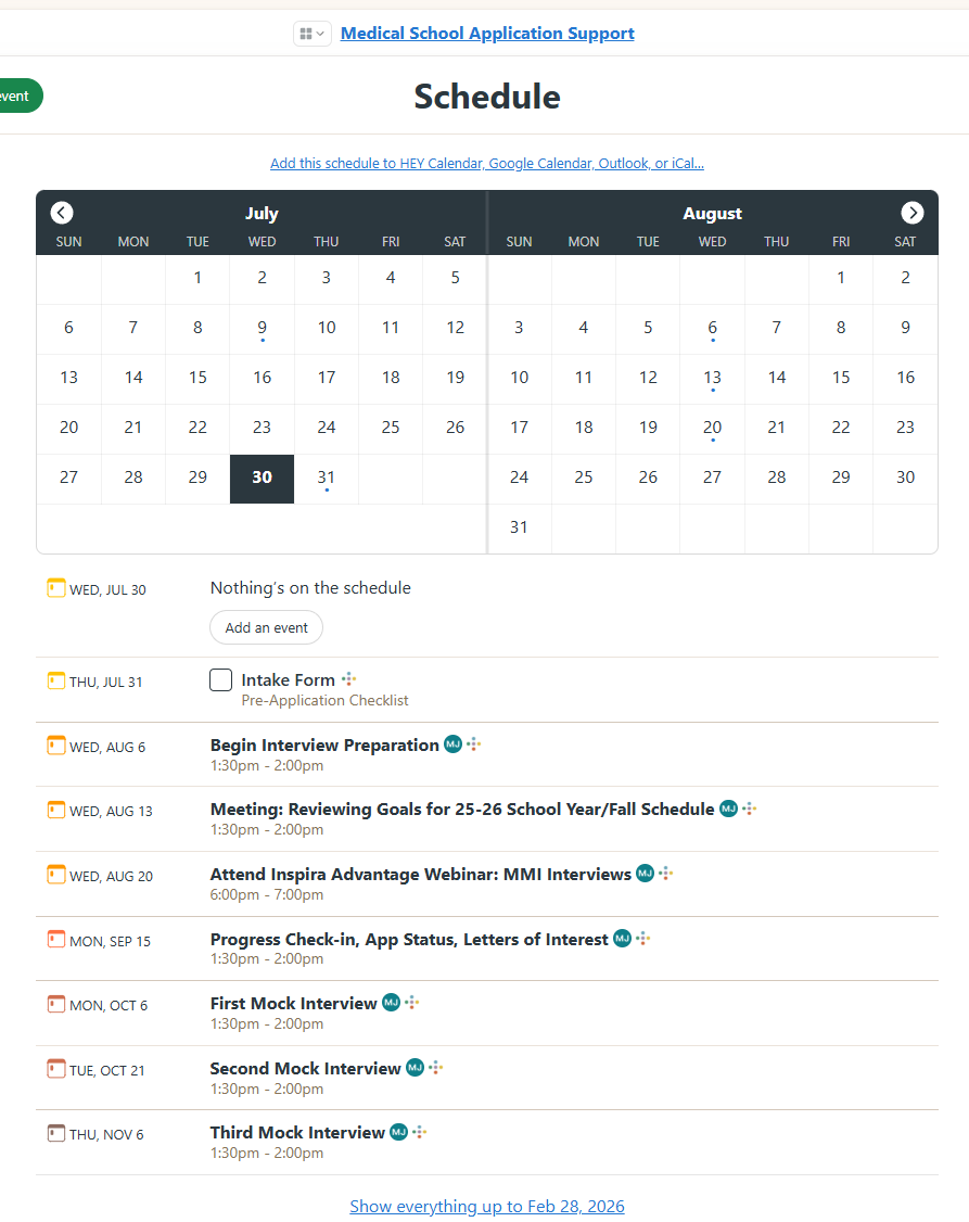 Screenshot of the Schedule section in AdvantageOS.