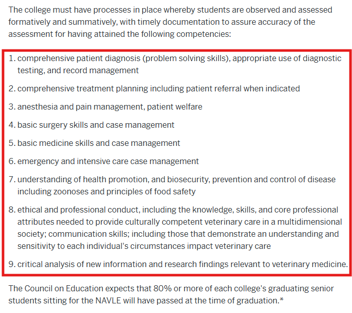 Screenshot of nine competencies for vet school