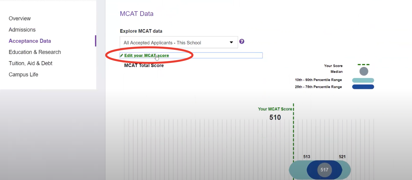 Screenshot of editing your MCAT score in the MSAR.