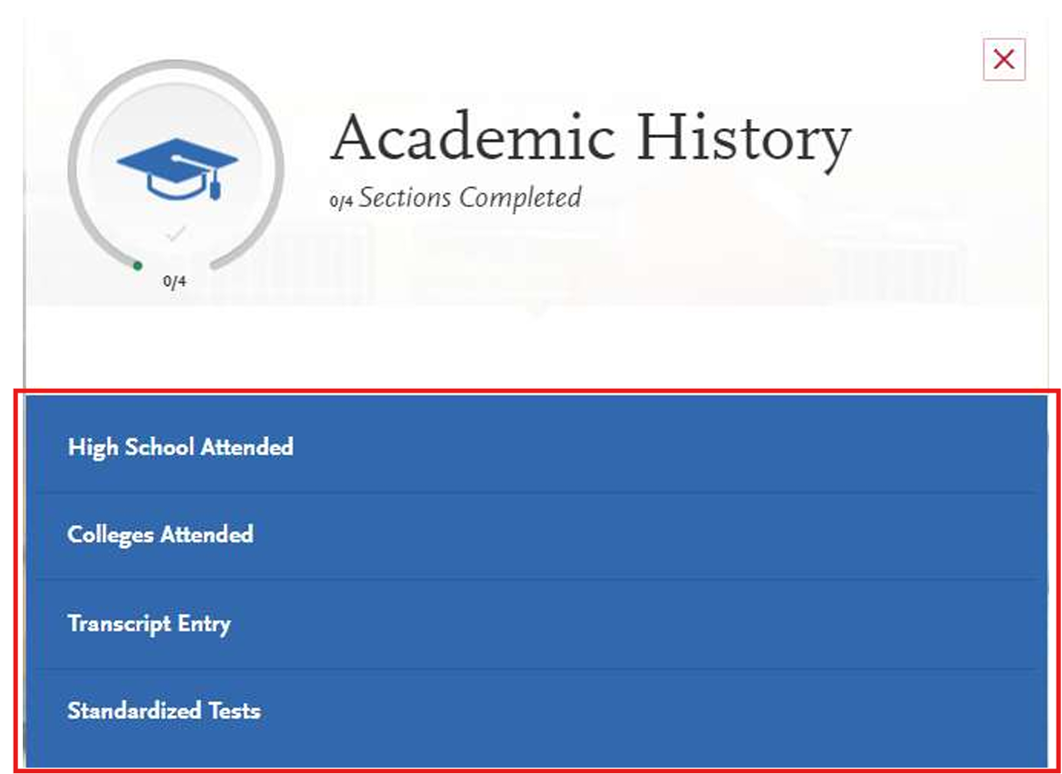 Screenshot of the Academic History section on the VMCAS