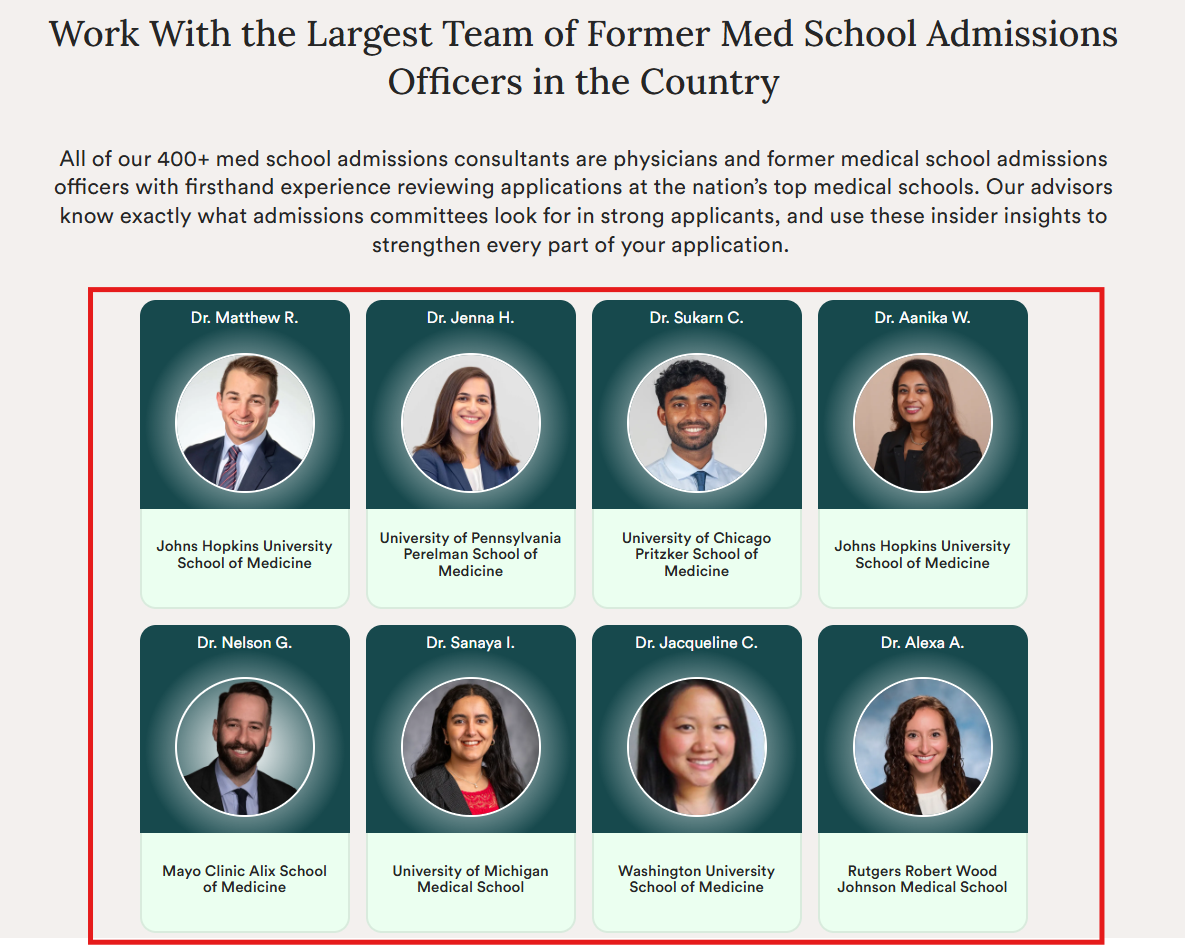 Screenshot of the Inspira Advantage medical advising team