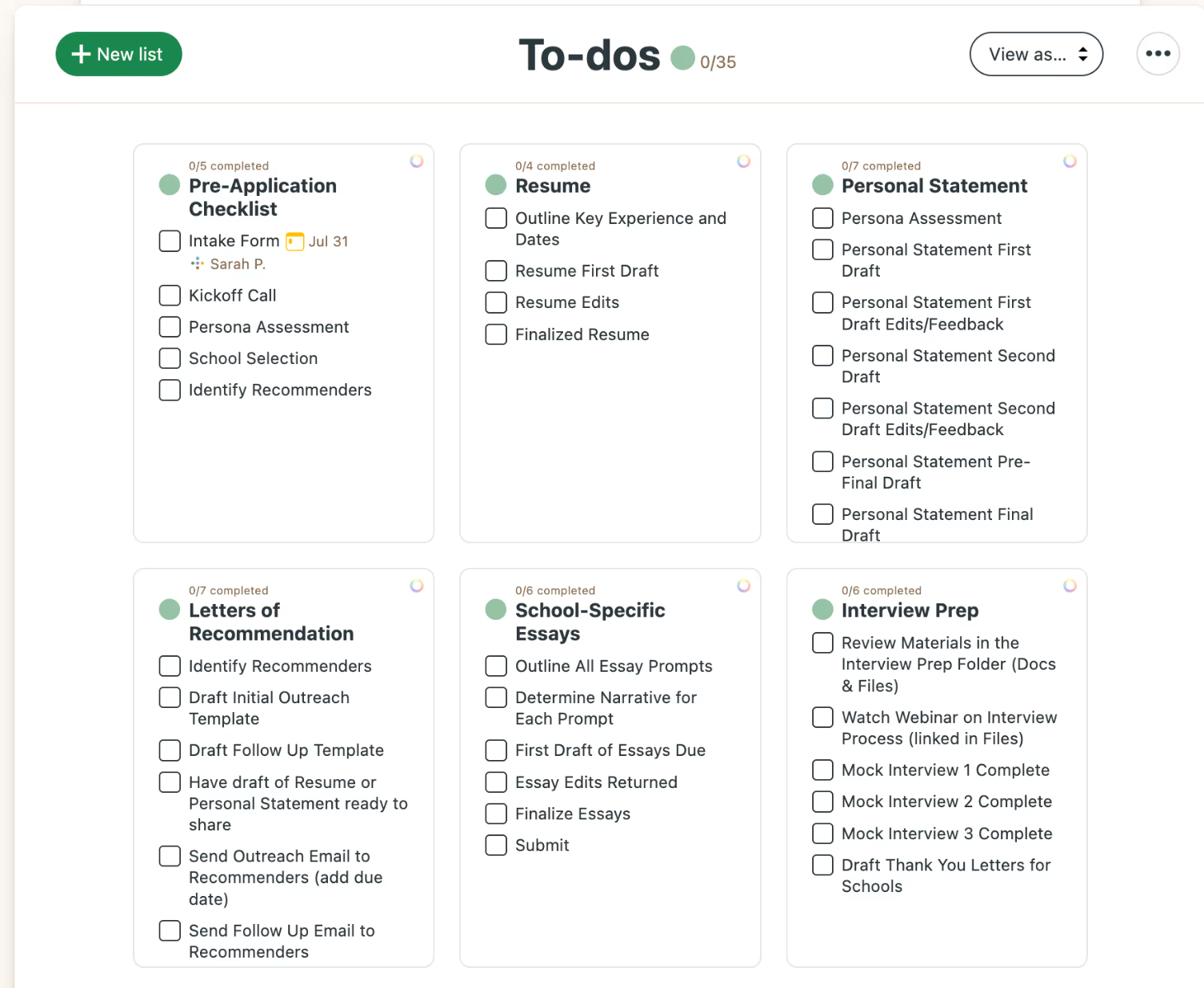 Screenshot of AdvantageOS to-do list