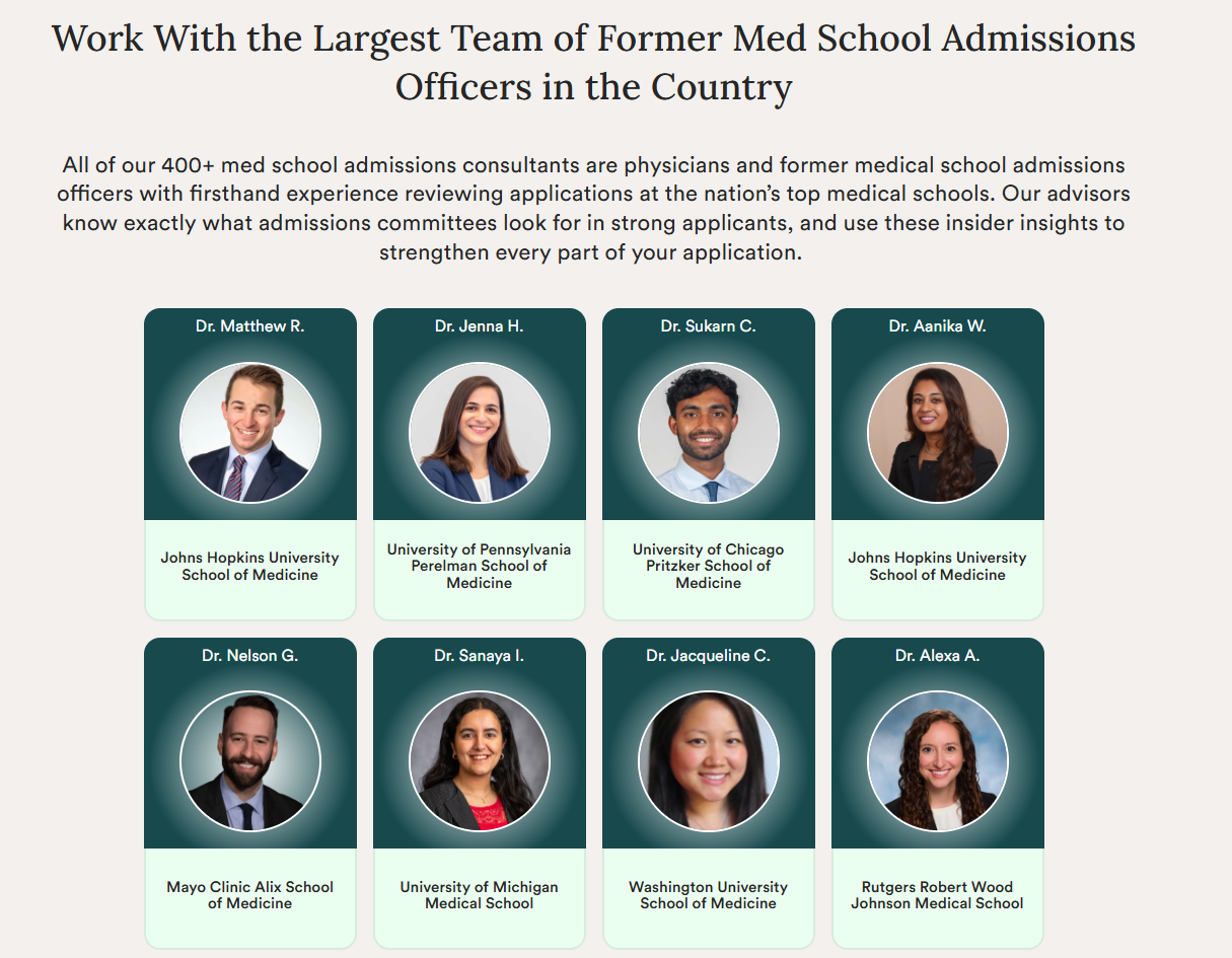 Screenshot of Inspira's expert medical advising team