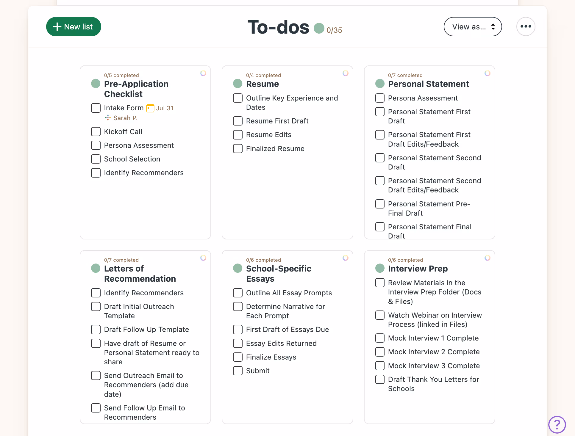 Image of Inspira Advantage's student dashboard, To-Do's list page