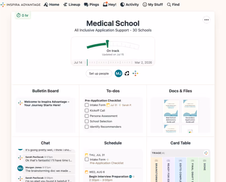 Image of Inspira Advantage's student dashboard home page