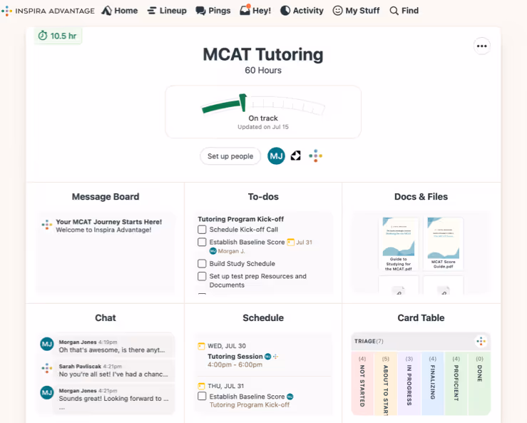Image of Inspira Advantage's student dashboard home page