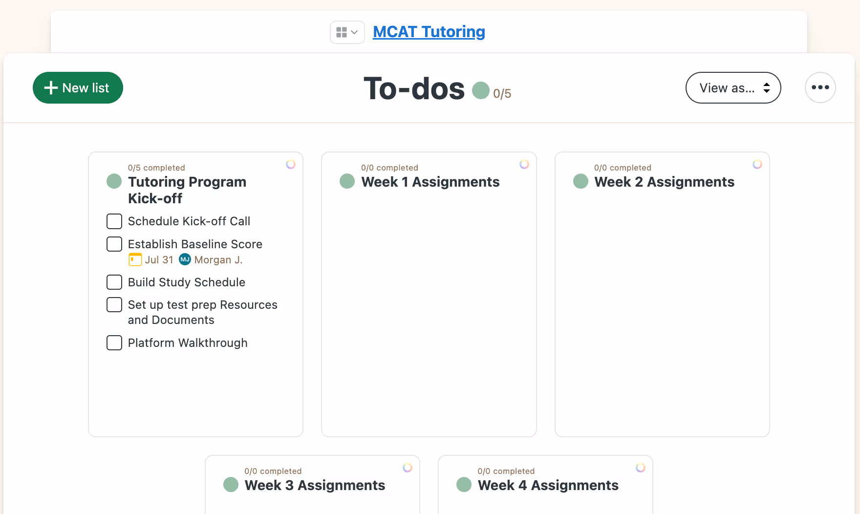 Image of Inspira Advantage's student dashboard, To-Do's list page