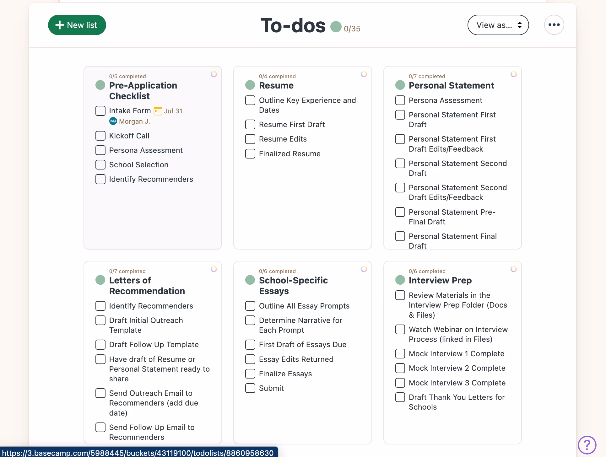 Image of Inspira Advantage's student dashboard, To-Do's list page