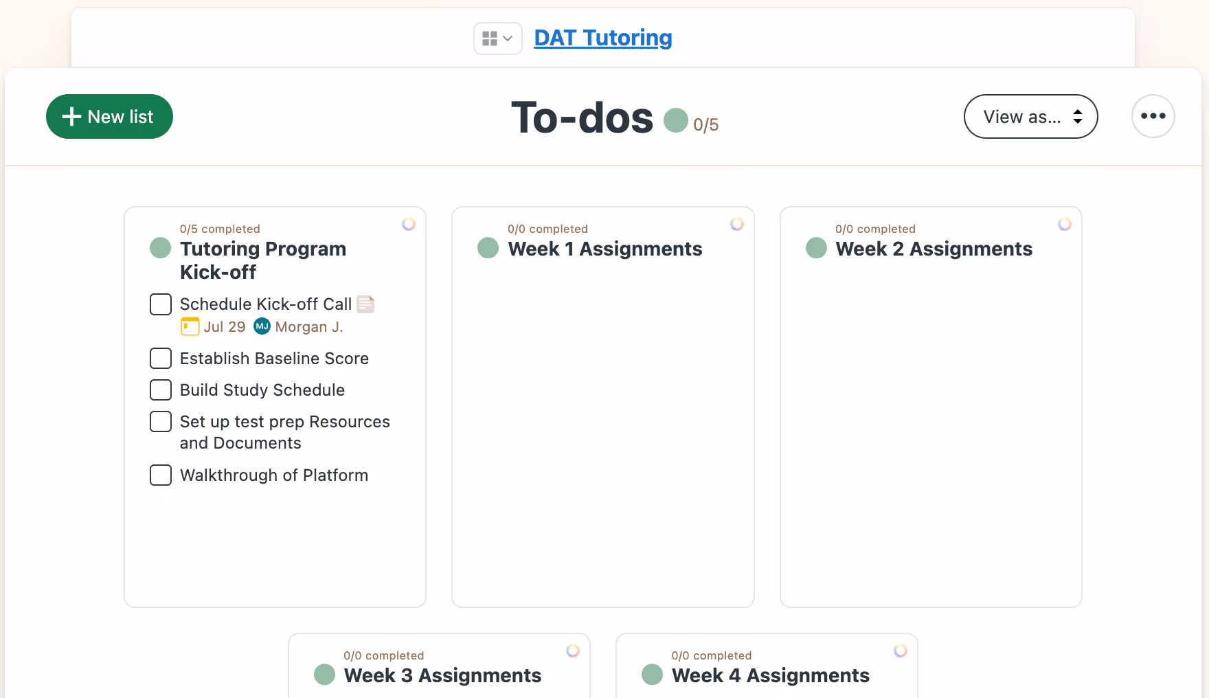 Image of Inspira Advantage's student dashboard, To-Do's list page