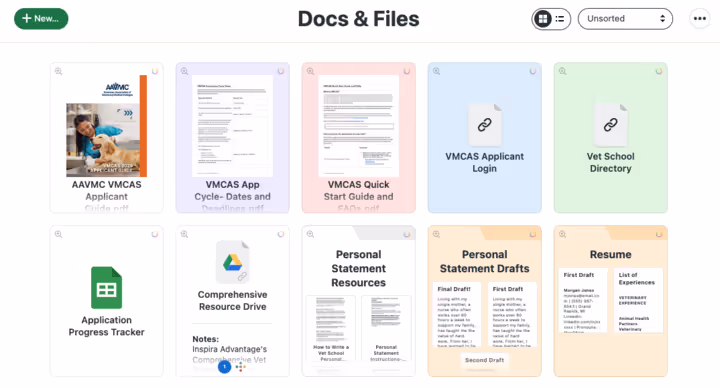 Image of Inspira Advantage's student dashboard, docs & files page