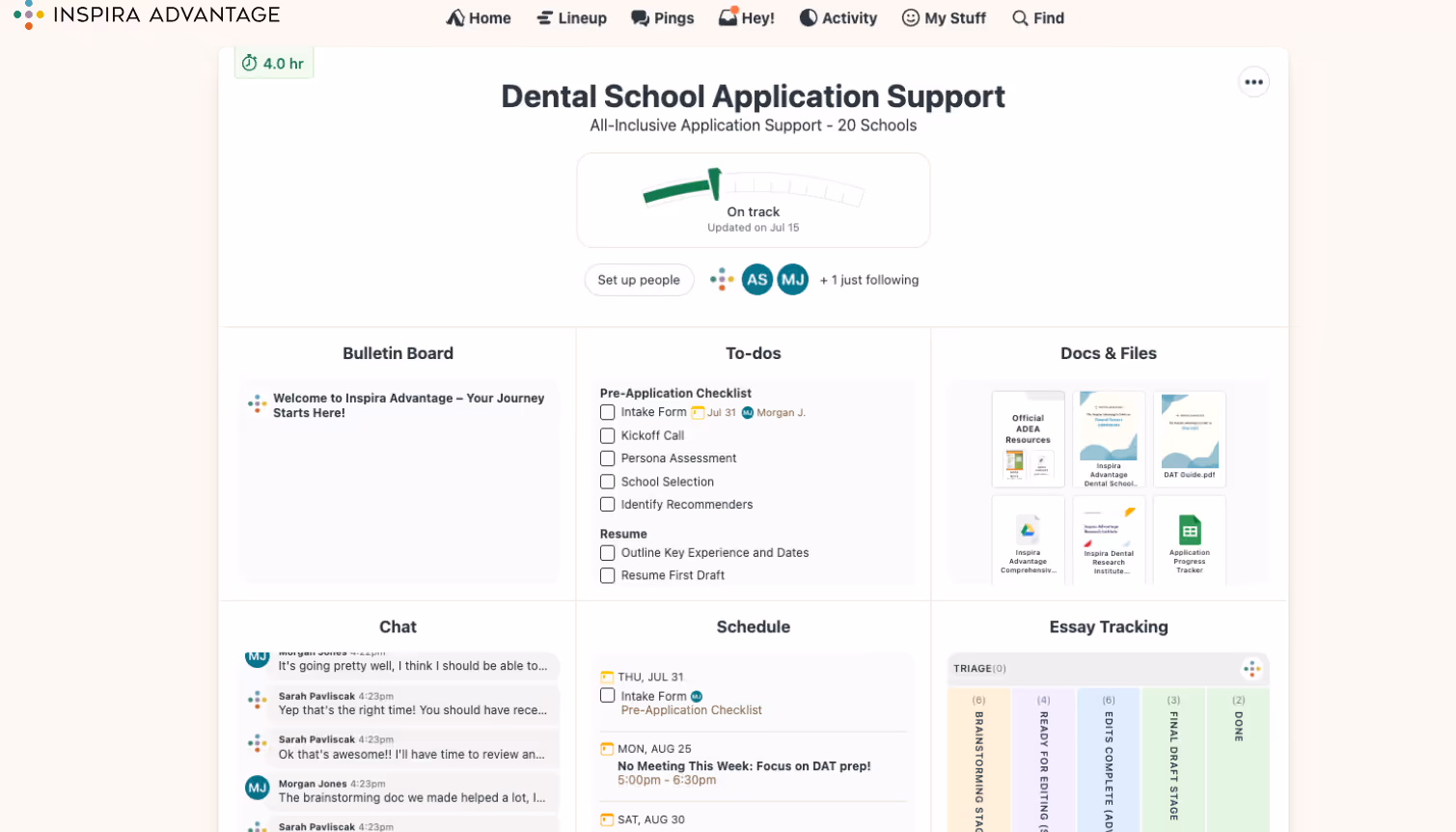 Image of Inspira Advantage's student dashboard home page
