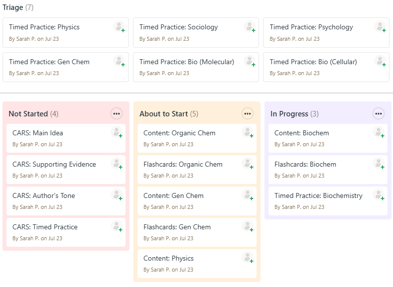 Image of example MCAT Tutor schedule