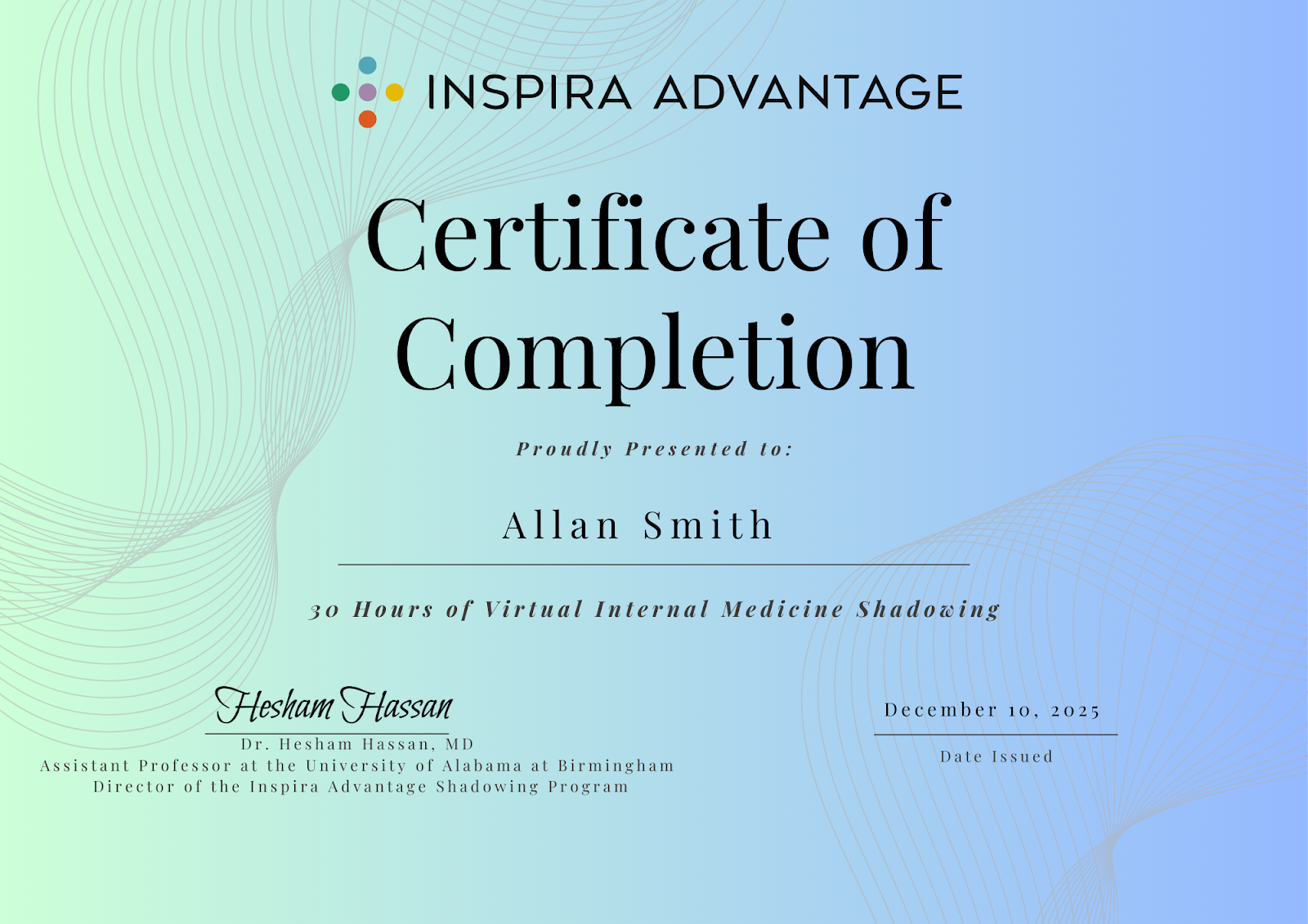 Image of Inspira Advantage's student dashboard home page