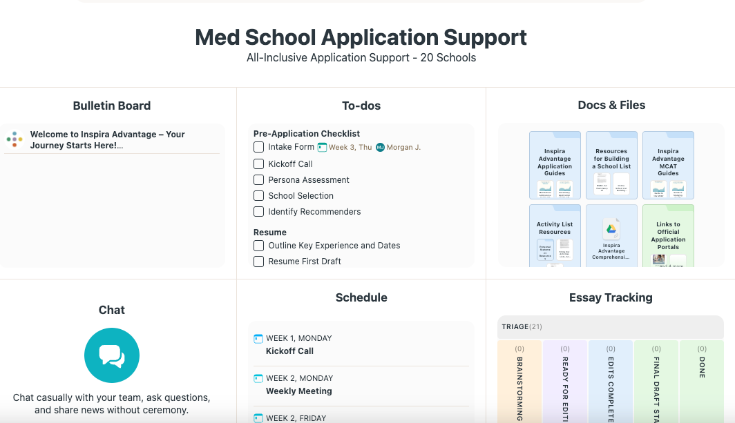 Image of Inspira Advantage's student dashboard home page