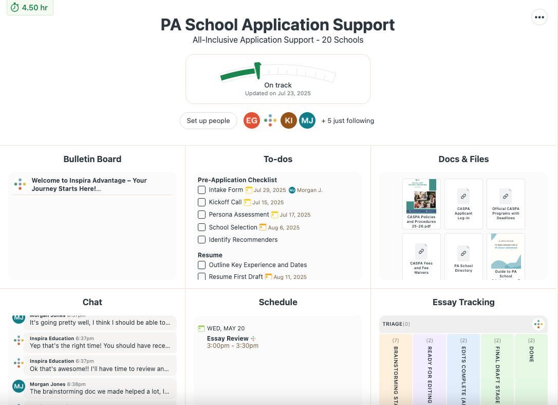 Image of Inspira Advantage's student dashboard home page