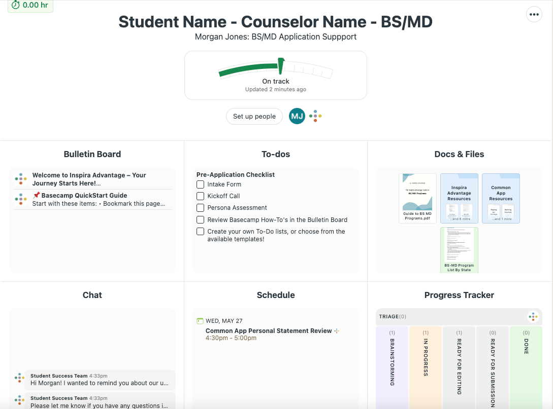 Image of Inspira Advantage's student dashboard home page