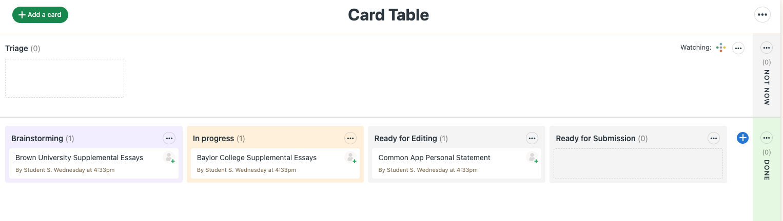 Image of Inspira Advantage's student dashboard, project management page