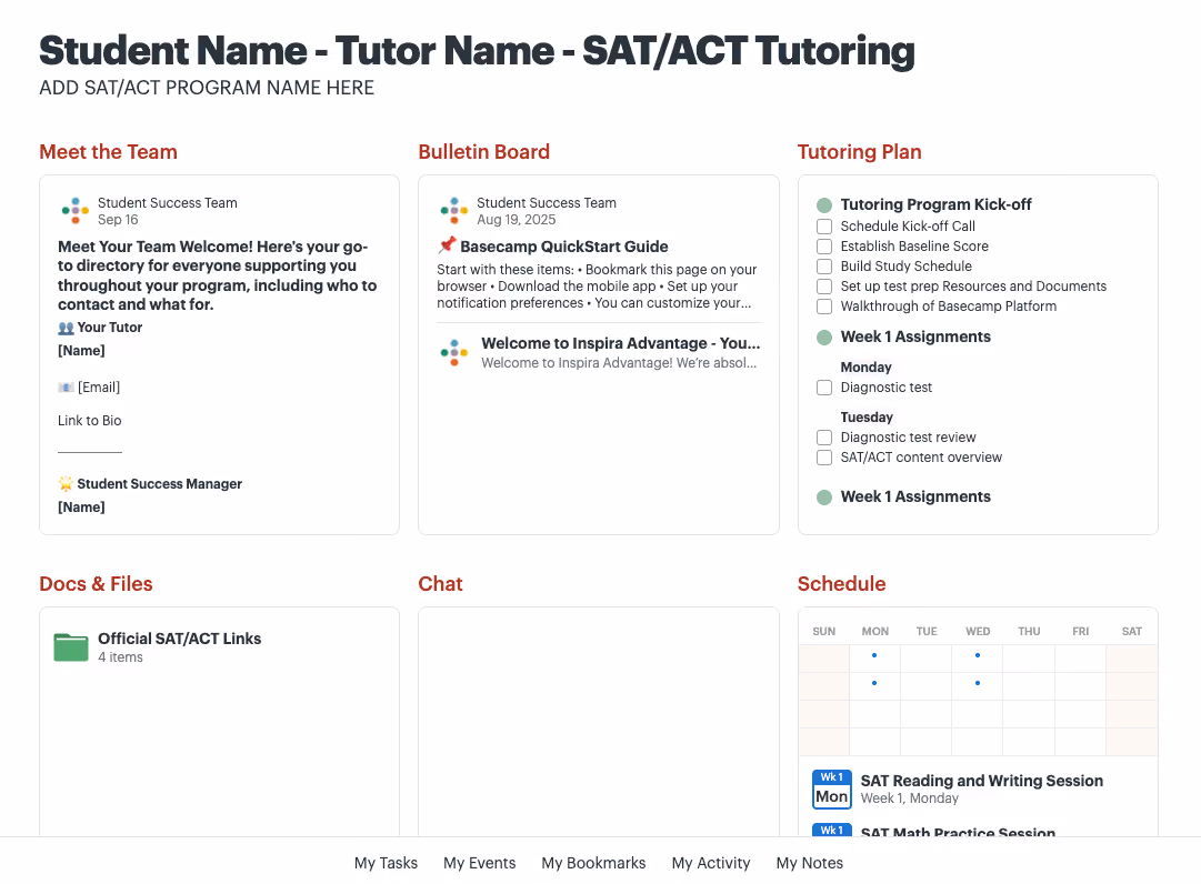 Image of Inspira Advantage's student dashboard home page
