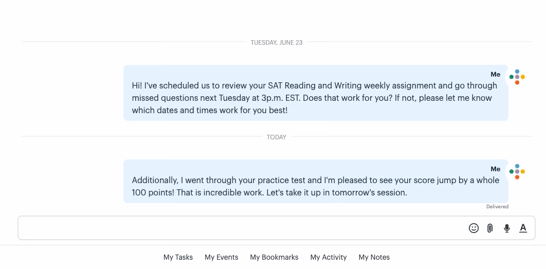 Image of Inspira Advantage's student dashboard, chat page