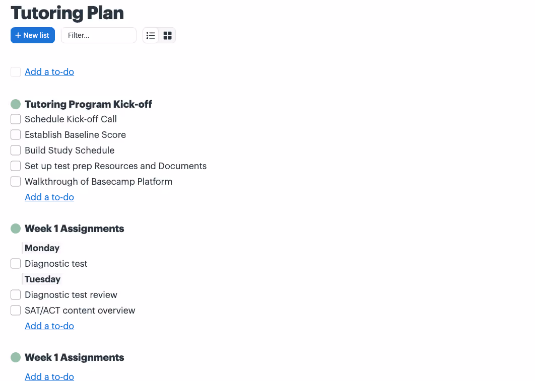 Image of Inspira Advantage's student dashboard, To-Do's list page