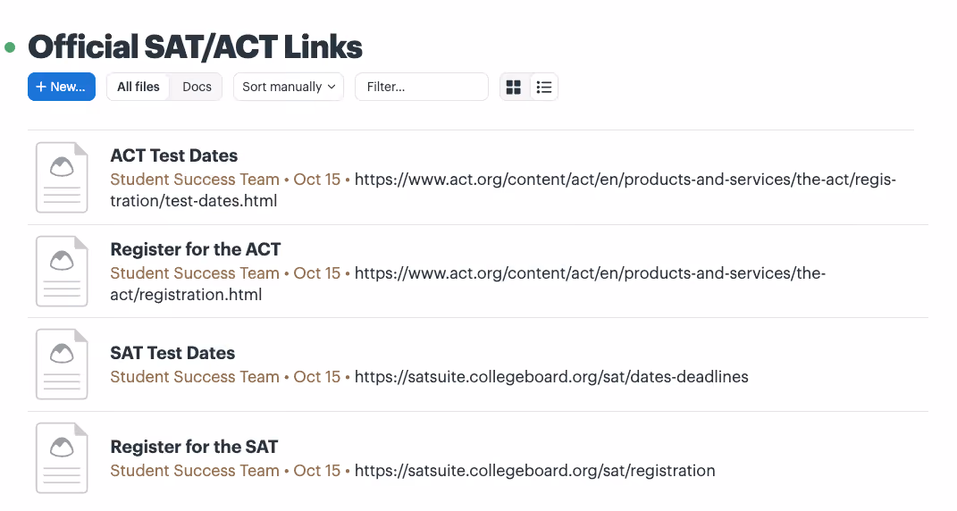 Image of Inspira Advantage's student dashboard, docs & files page