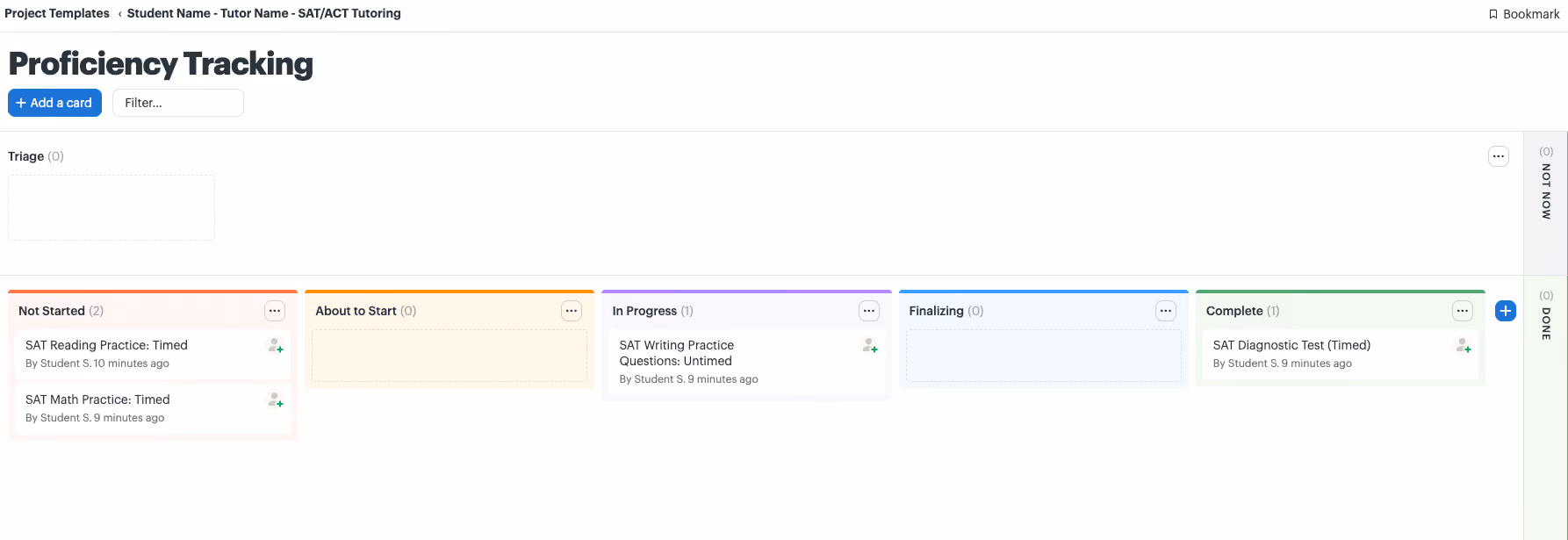 Image of Inspira Advantage's student dashboard, project management page