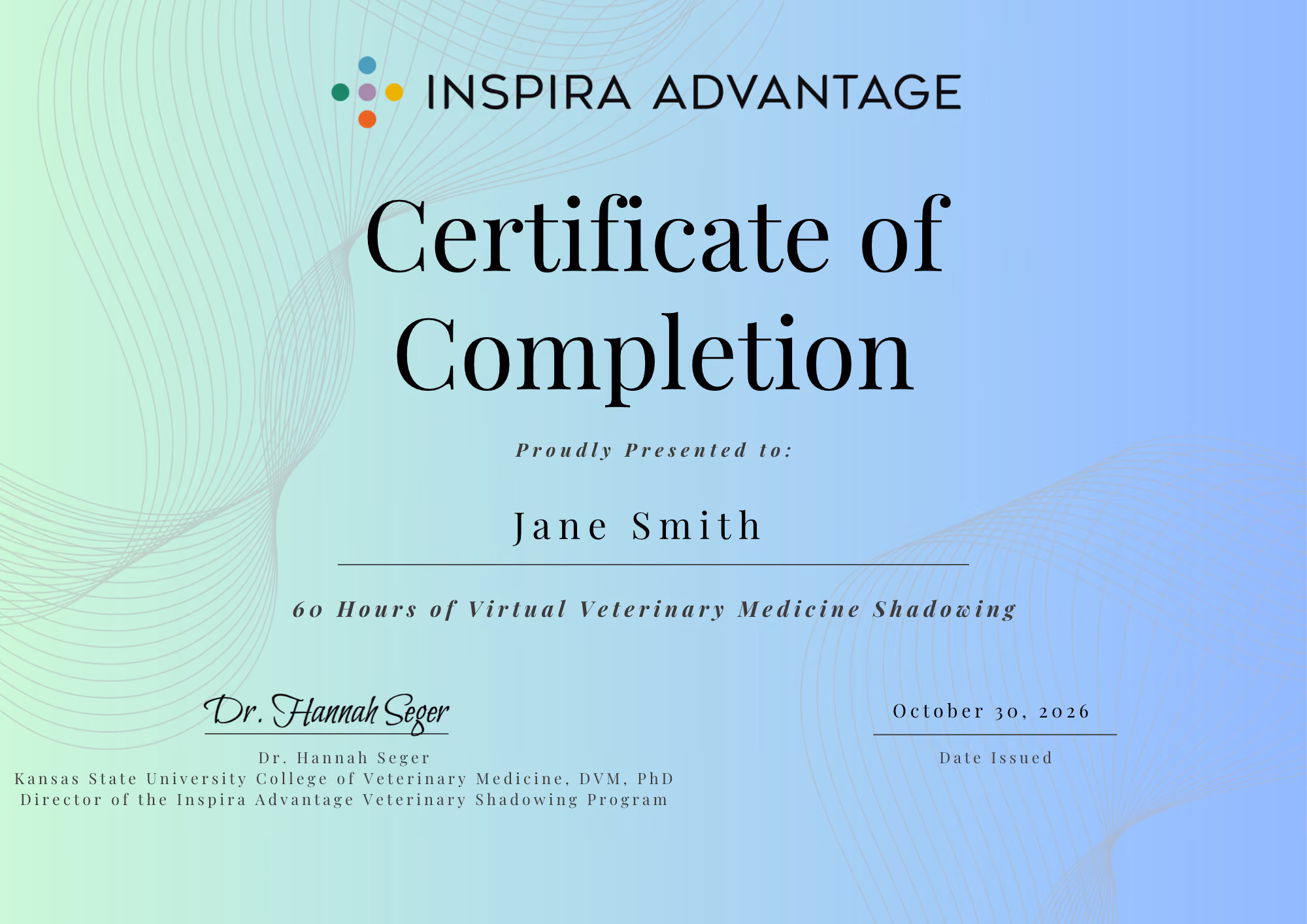 Image of Inspira Advantage's student certificate of completion