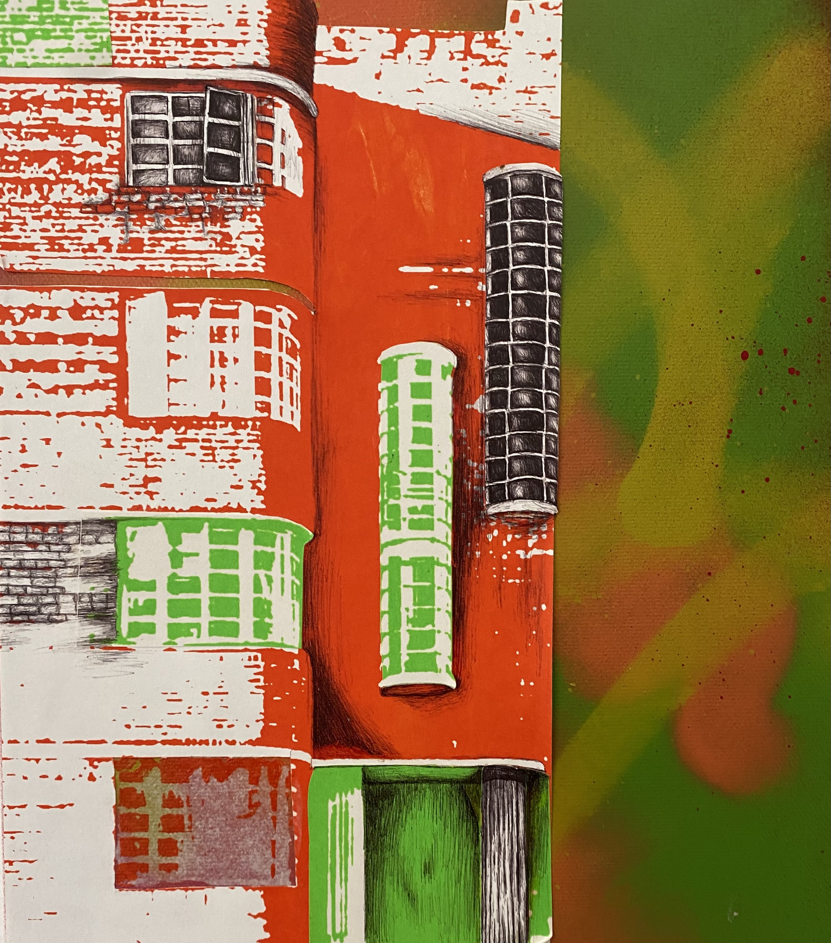 A wonderfully colourful capture of Bedford Mansions across the road!