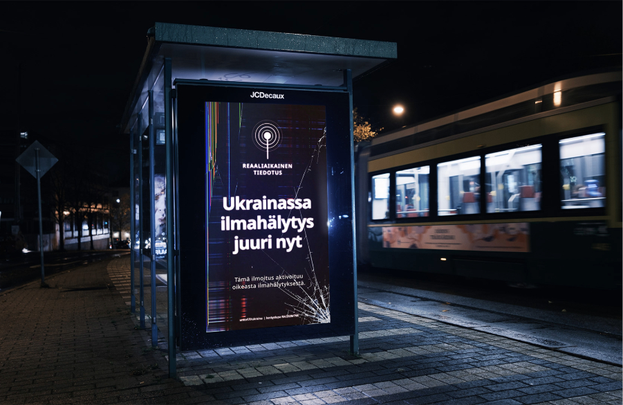 Ukrainan ilmahälytykset ilmestyvät reaaliaikaisina Helsingin mainosnäytöille – mukana korvauksetta Suomen suurimmat ulkomainostoimijat