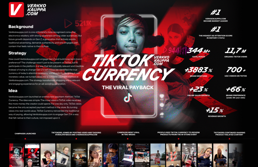 Verkkokaupan Tiktok Currencylle hopeinen leijona Cannesista