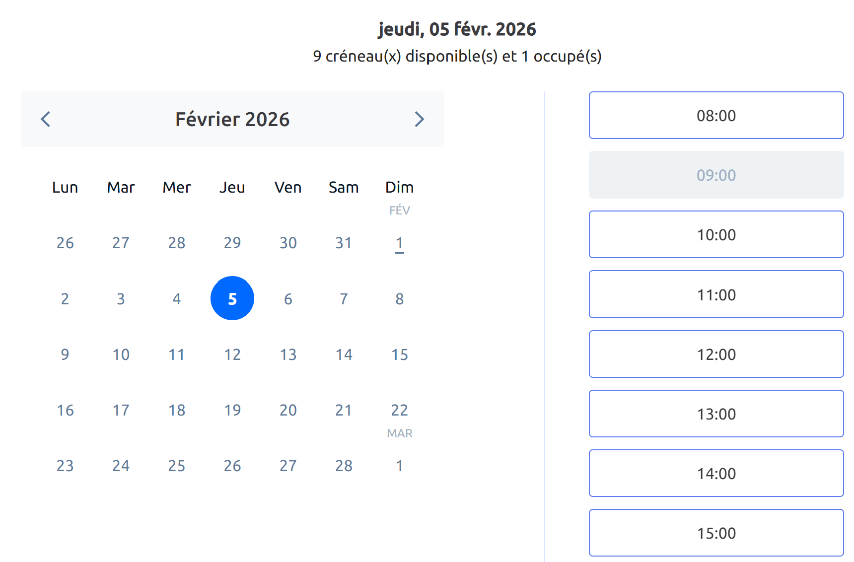 Portail choix d'un créneau de RDV