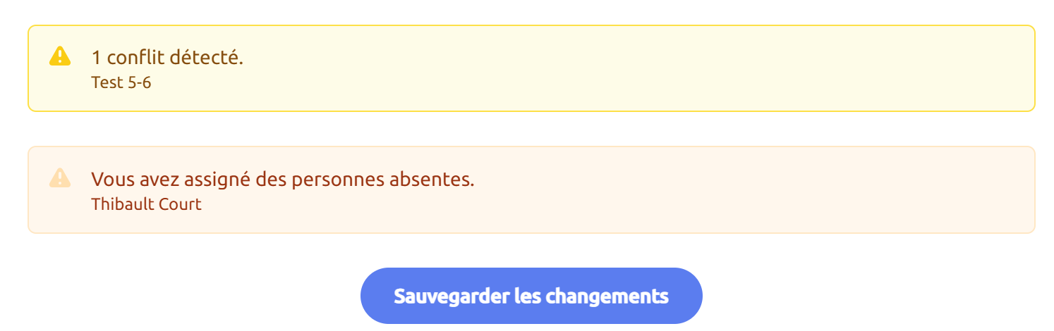 Planning des disponibilites avec alerte