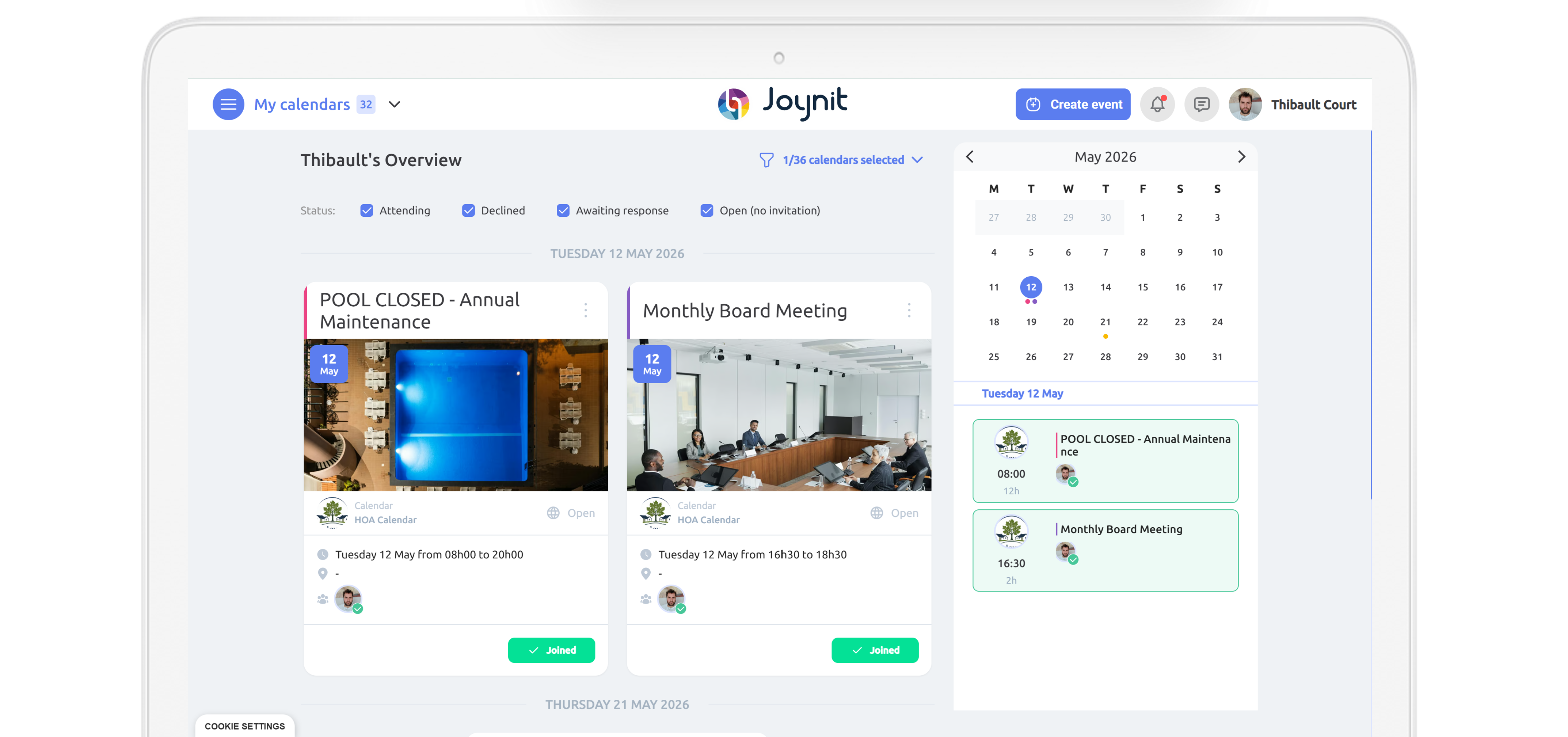 HOA board calendar setup