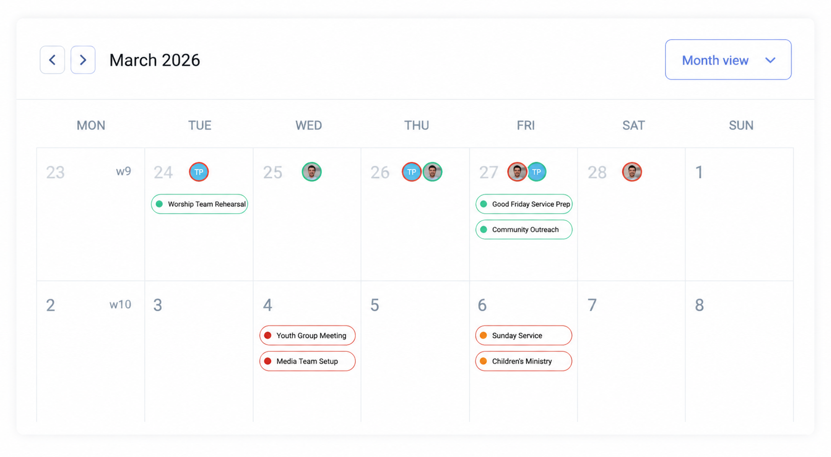 Shared group calendar showing who is available and absent by day – Joynit
