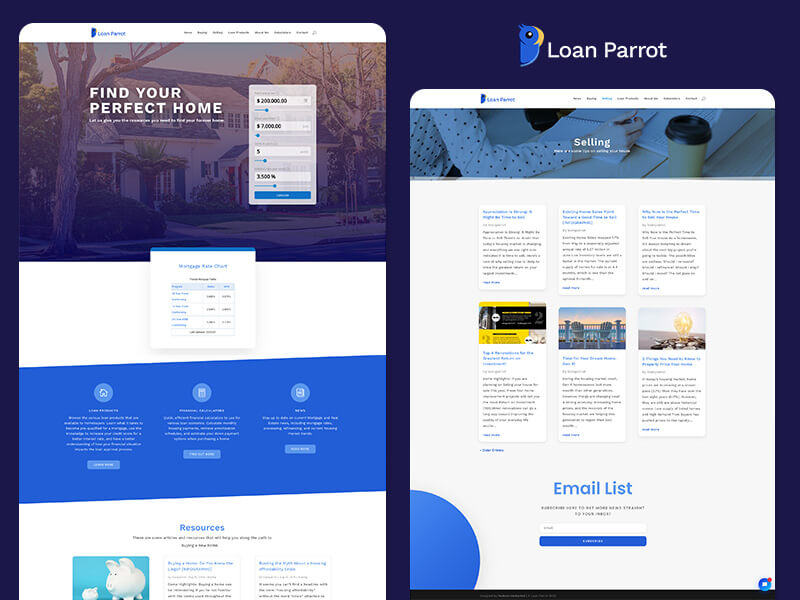 Loan Parrot, a Logo, Web Design, and Divi project