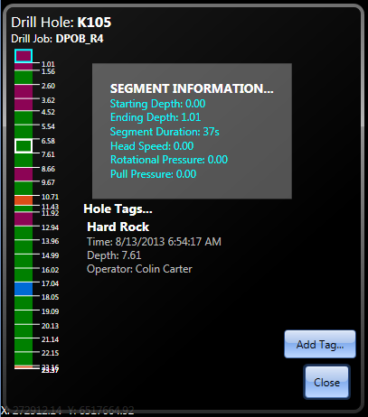 Screenshot of Wenco Drill Navigation hole information view