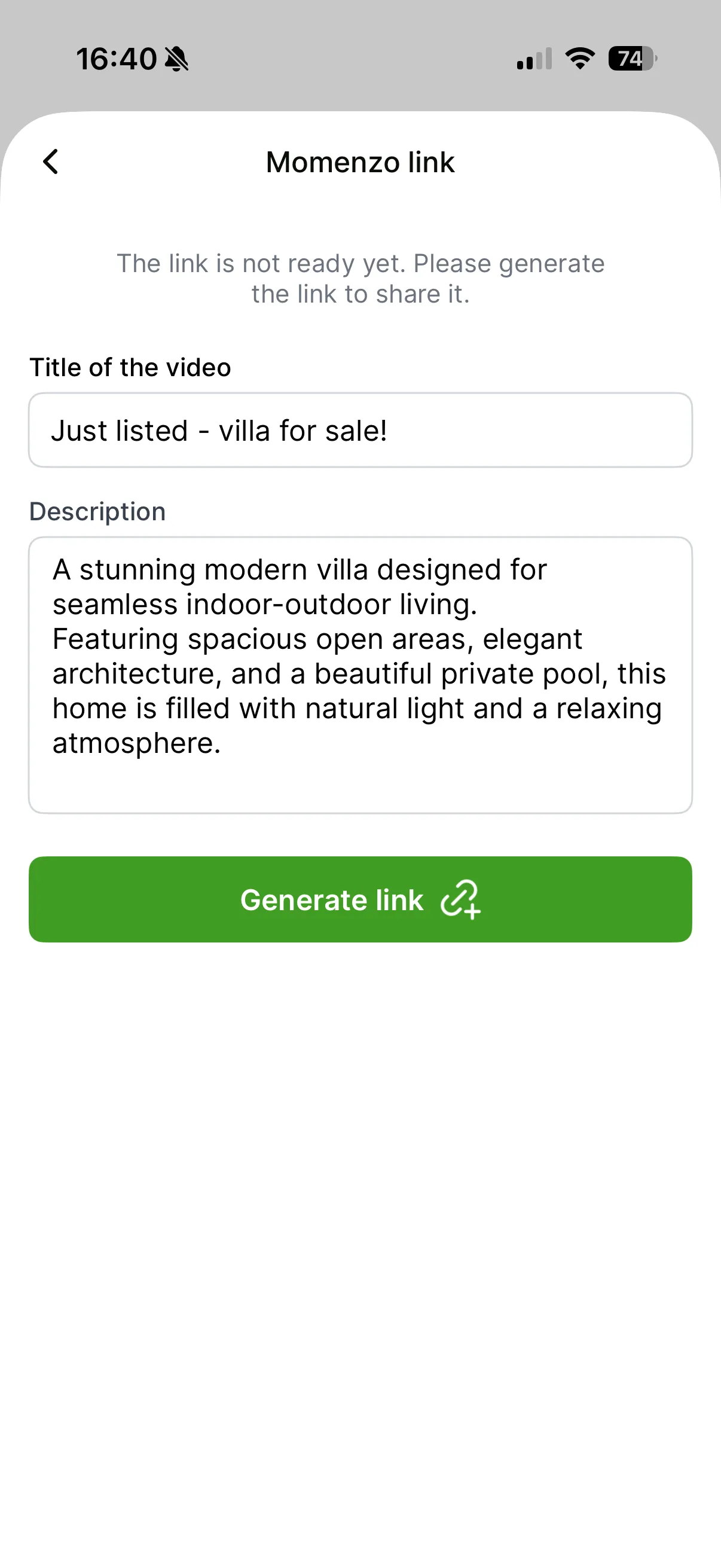 Momenzo link — fill details