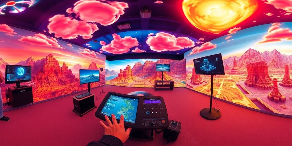 User engaging with immersive virtual tour technology.