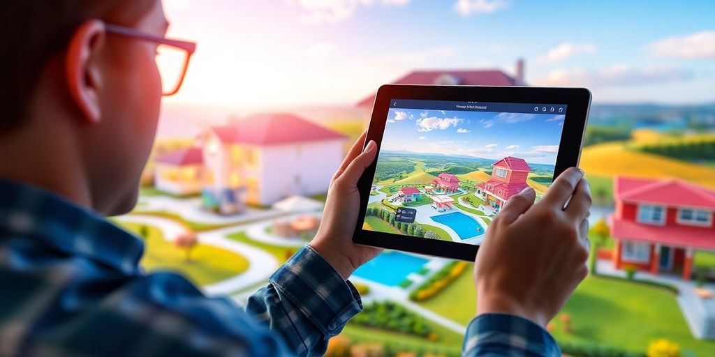 Person using a tablet for a virtual real estate tour.