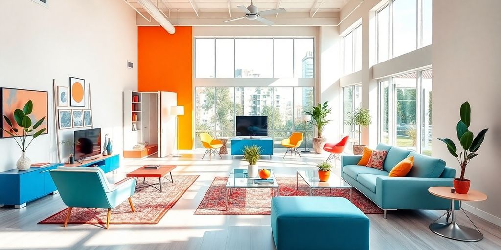 Modern floor plan layout with stylish furniture and design.