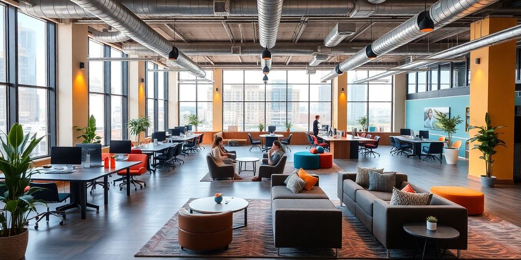 Modern open floor plan with stylish furniture and decor.