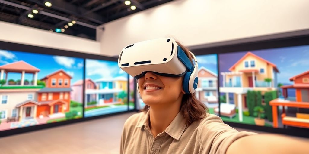 User exploring real estate with virtual reality headset.
